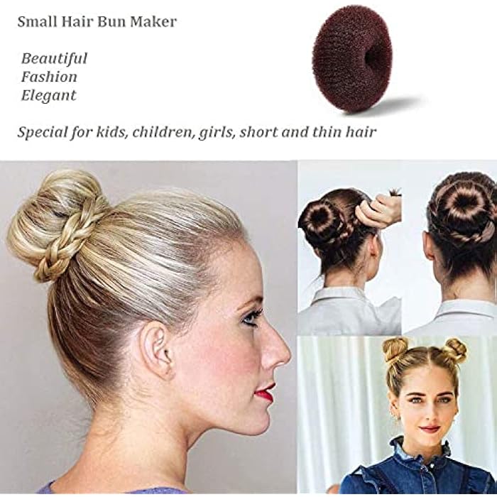 DELFINO Extra Small Hair Bun Maker for Kids, Nylon Hair Donut Sock Bun Form for Girls Mini Hair Doughnut Shaper for Short and Thin Hair Small Size 2 Inch(6 PCS - Dark Brown) - Image 4